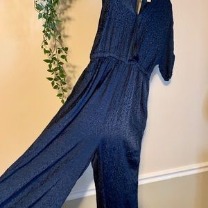 Anthropology Dark Blue Silk Jumpsuit